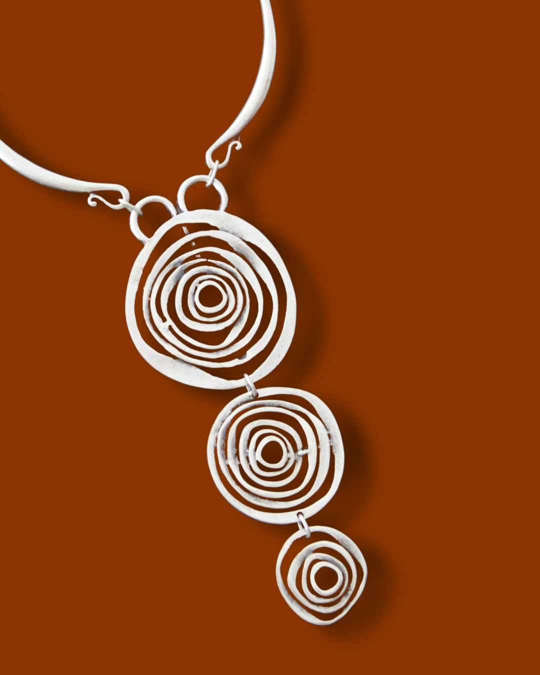 Silver Circle Pendant Unique Statement Necklace Bold Chic Style Jewelry