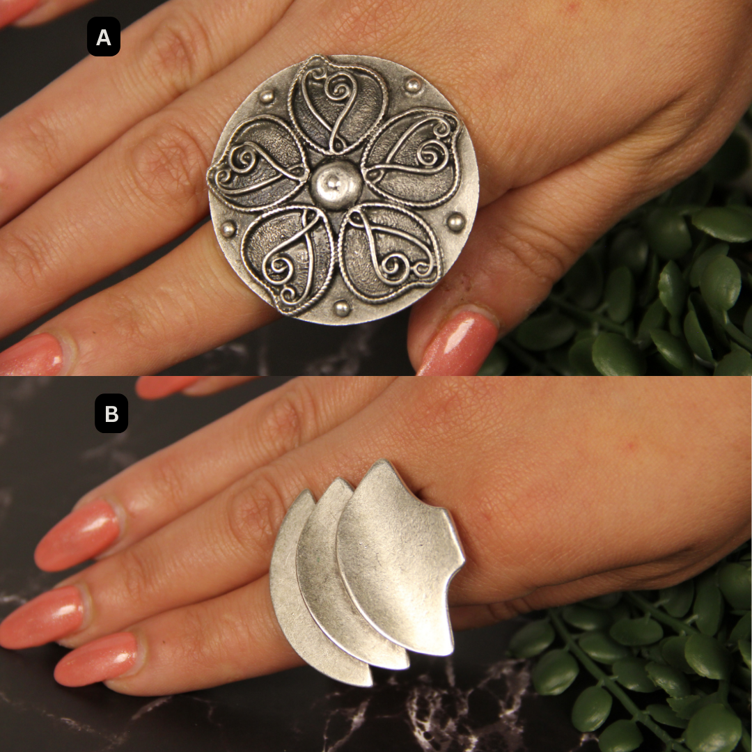 Maximalist Silver Ring Adjustable Unique Handmade Statement Jewelry Gift Idea for Big Jewelry Lovers Stackable Rings