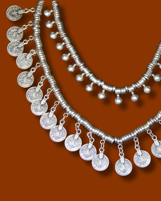 Silver Layered Coin Necklace – Unique Boho Chic Statement Jewelry for Women, Handmade Layered Accessory, Gift Idea for Her