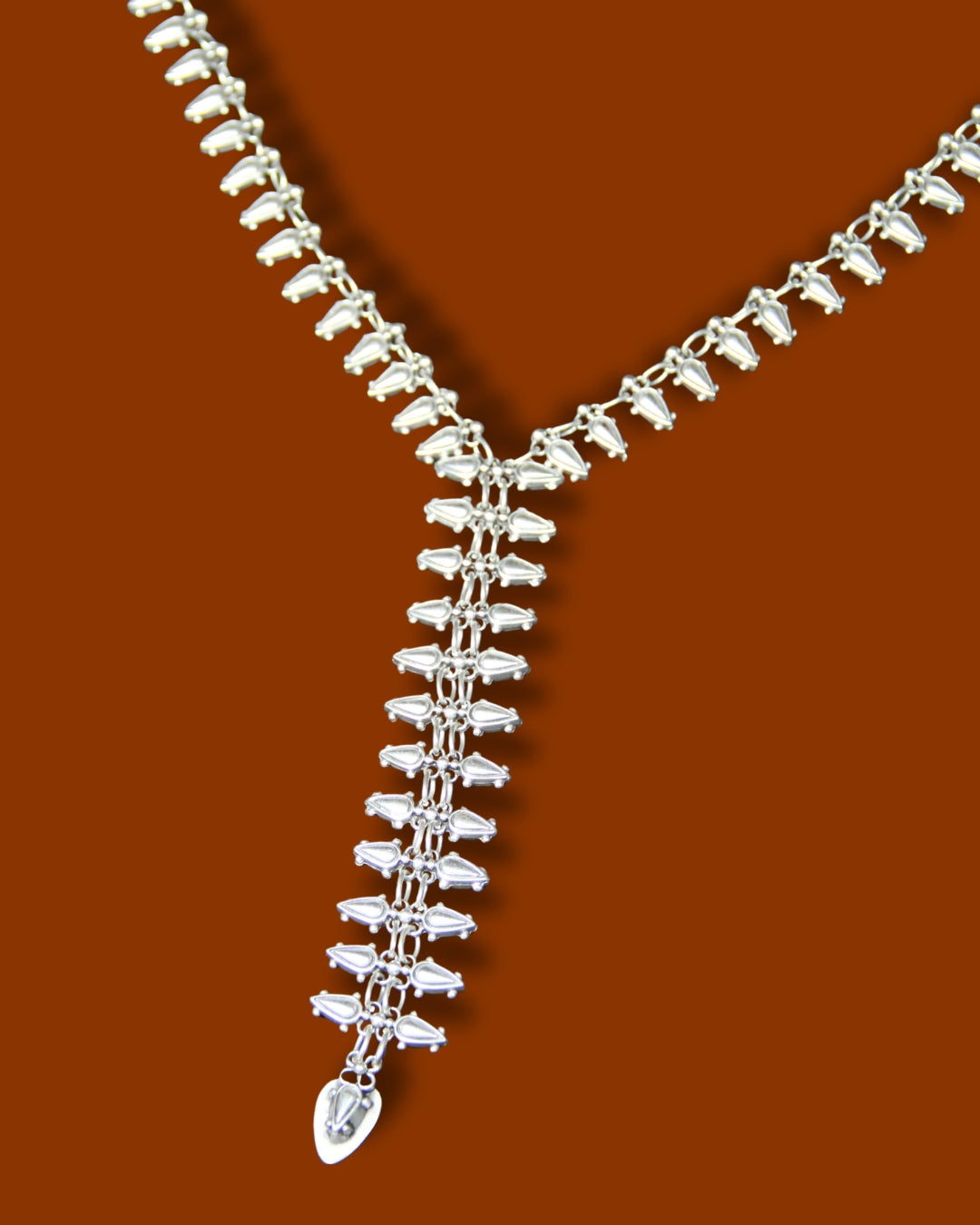 Long Silver Statement Necklace for Women – Unique Ethnic Pendant Necklace, Boho Chic Silver Jewelry