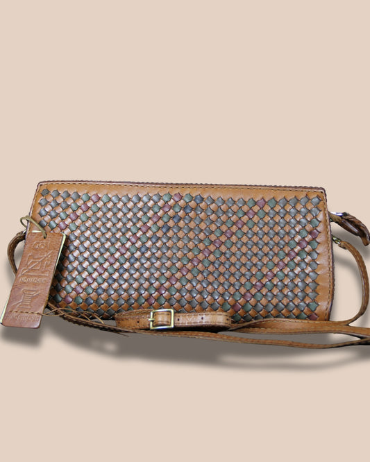 Genuine Leather Woven Shoulder Bag