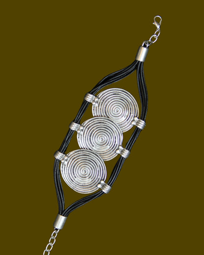 Hammered Silver & Leather Bracelet: Gothic Statement Cuff