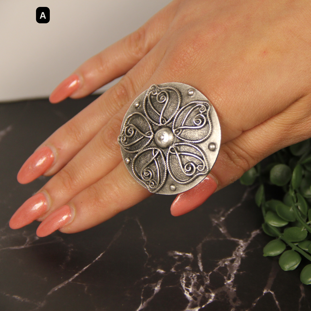 Maximalist Silver Ring Adjustable Unique Handmade Statement Jewelry Gift Idea for Big Jewelry Lovers Stackable Rings