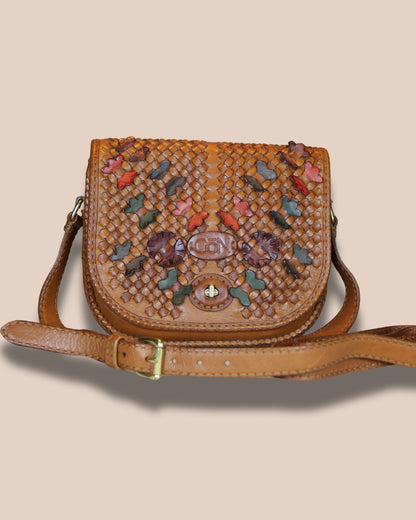 Brown Woven Leather Shoulder Bag