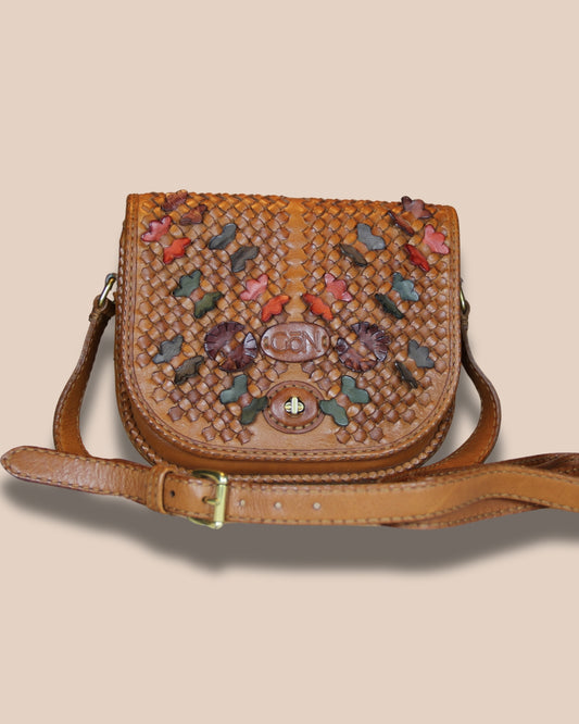 Brown Woven Leather Shoulder Bag