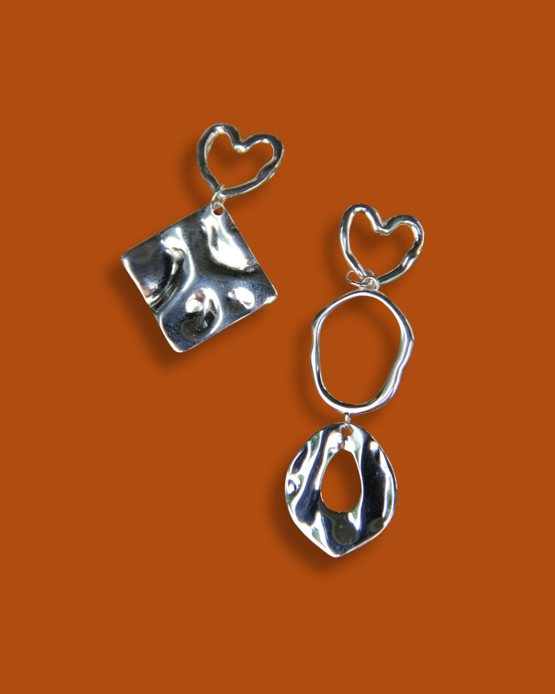 925 Sterling Silver Heart Dangle Earring Drop Silver Geometrical Statement Earring Minimalist Jewelry