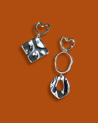 925 Sterling Silver Heart Dangle Earring Drop Silver Geometrical Statement Earring Minimalist Jewelry