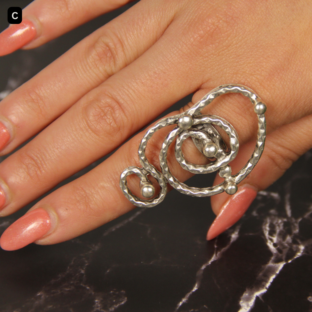 Maximalist Silver Ring Adjustable Unique Handmade Statement Jewelry Gift Idea for Big Jewelry Lovers Stackable Rings