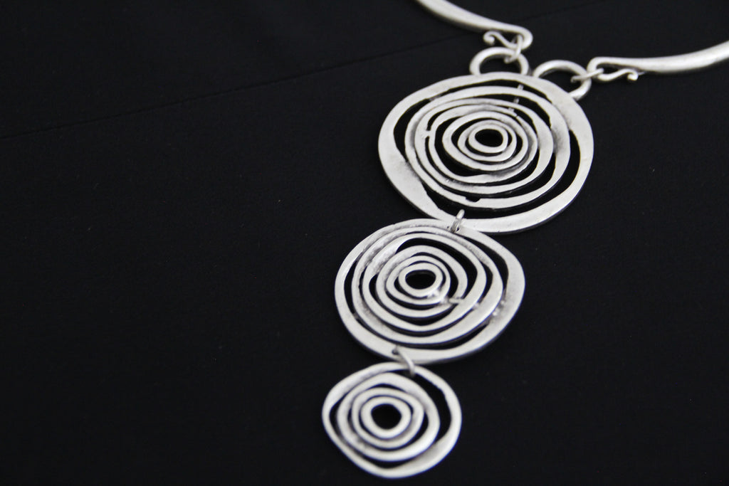 Silver Circle Pendant Unique Statement Necklace Bold Chic Style Jewelry