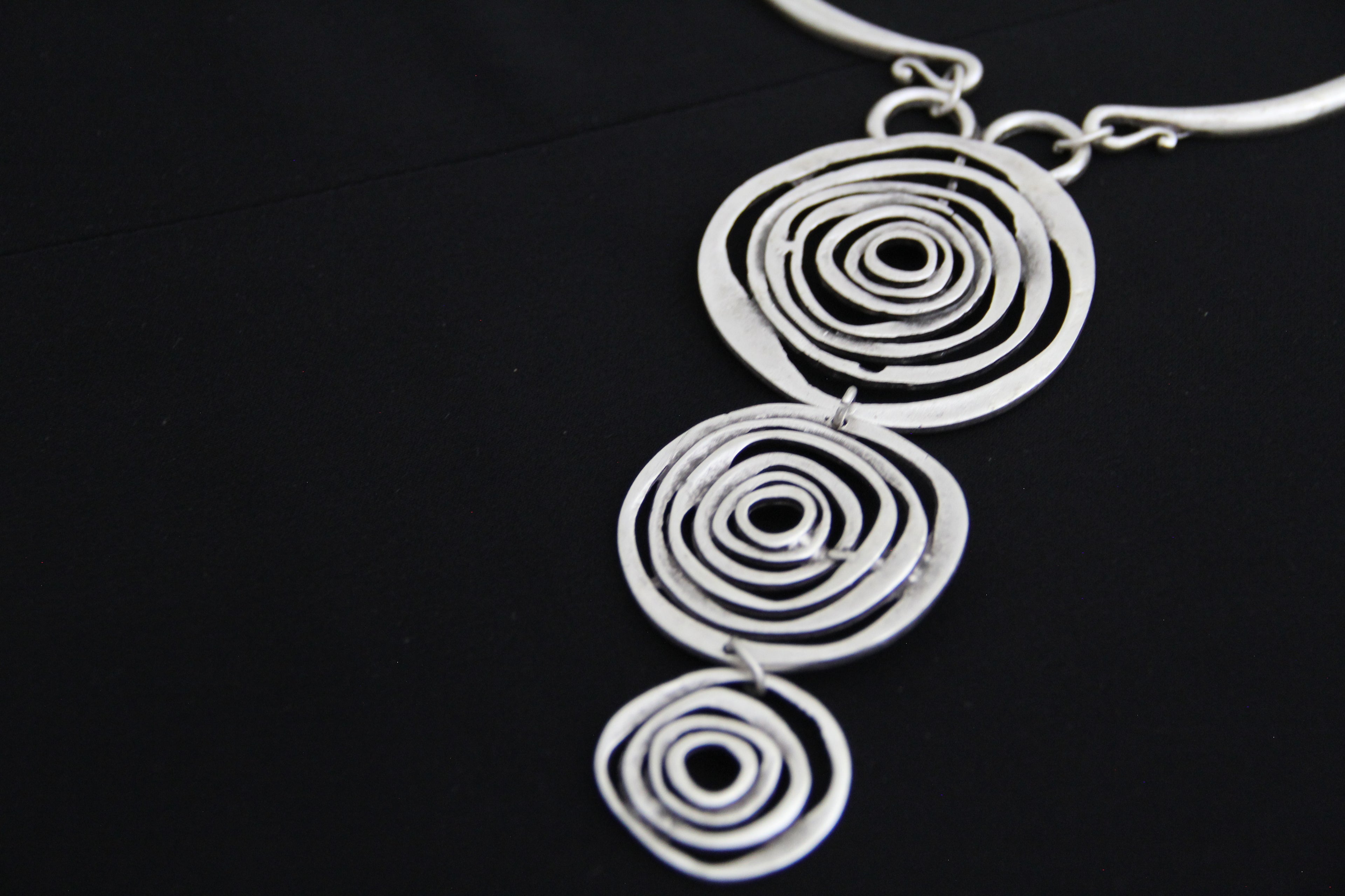 Silver Circle Pendant Unique Statement Necklace Bold Chic Style Jewelry