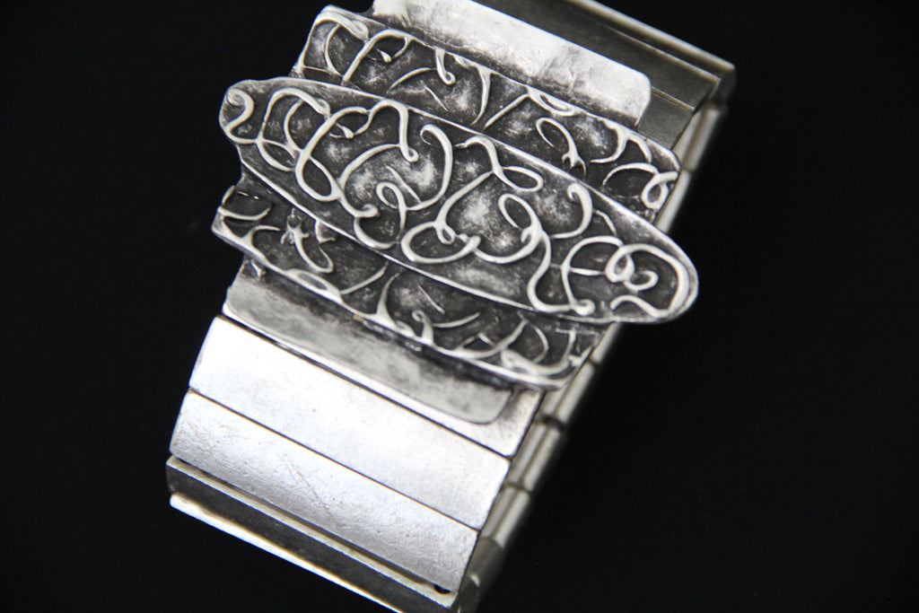 Chunky Silver Ethnic Cuff Bracelet – Unique Handmade Ethnic Jewelry for Women, Boho Chic Vintage Style Gift Idea