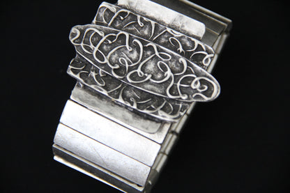 Chunky Silver Ethnic Cuff Bracelet – Unique Handmade Ethnic Jewelry for Women, Boho Chic Vintage Style Gift Idea