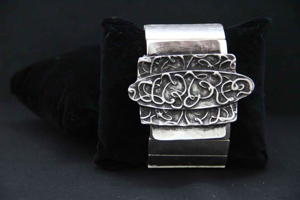 Chunky Silver Ethnic Cuff Bracelet – Unique Handmade Ethnic Jewelry for Women, Boho Chic Vintage Style Gift Idea