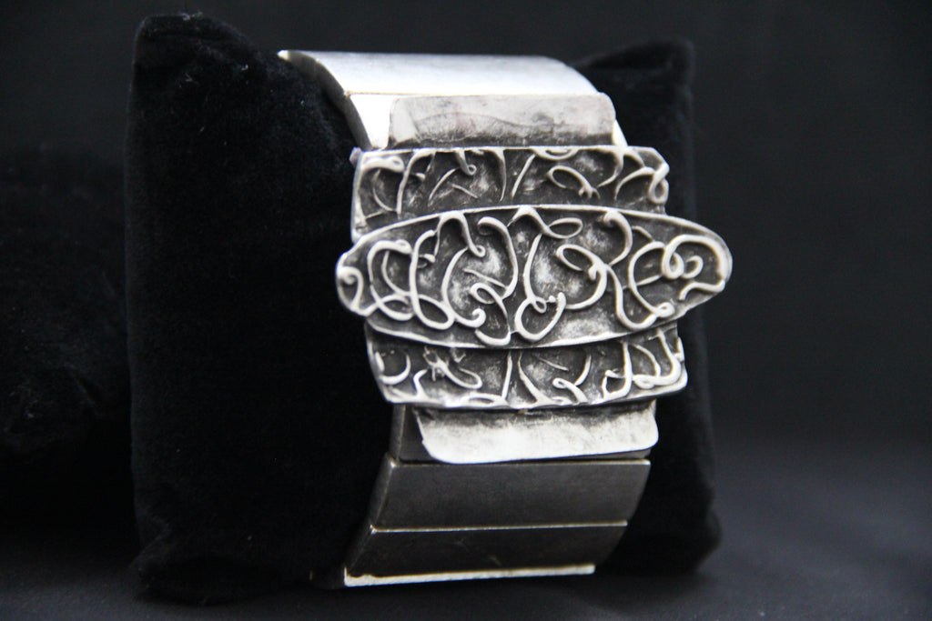 Chunky Silver Ethnic Cuff Bracelet – Unique Handmade Ethnic Jewelry for Women, Boho Chic Vintage Style Gift Idea