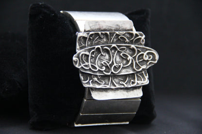 Chunky Silver Ethnic Cuff Bracelet – Unique Handmade Ethnic Jewelry for Women, Boho Chic Vintage Style Gift Idea