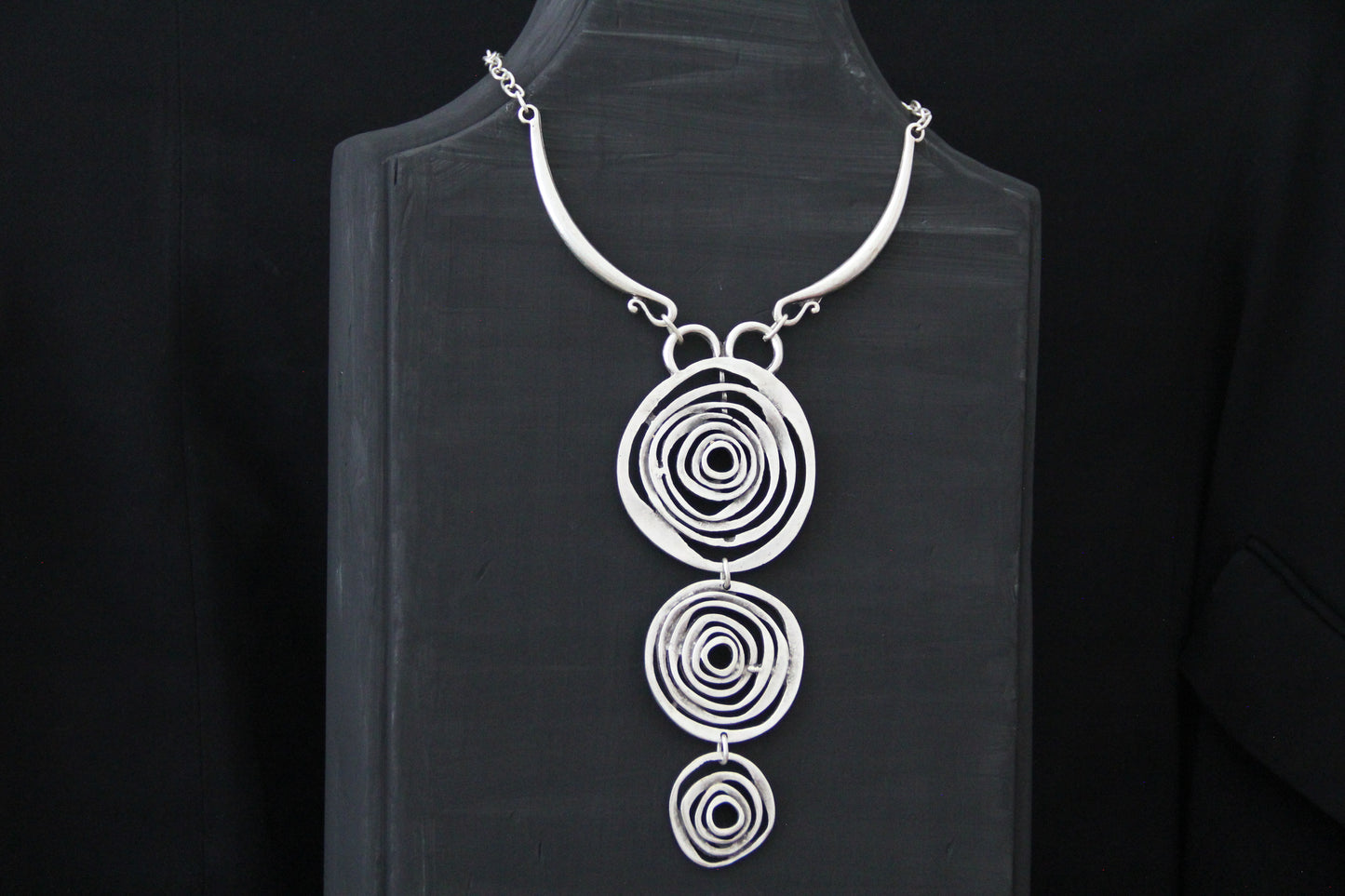 Silver Circle Pendant Unique Statement Necklace Bold Chic Style Jewelry