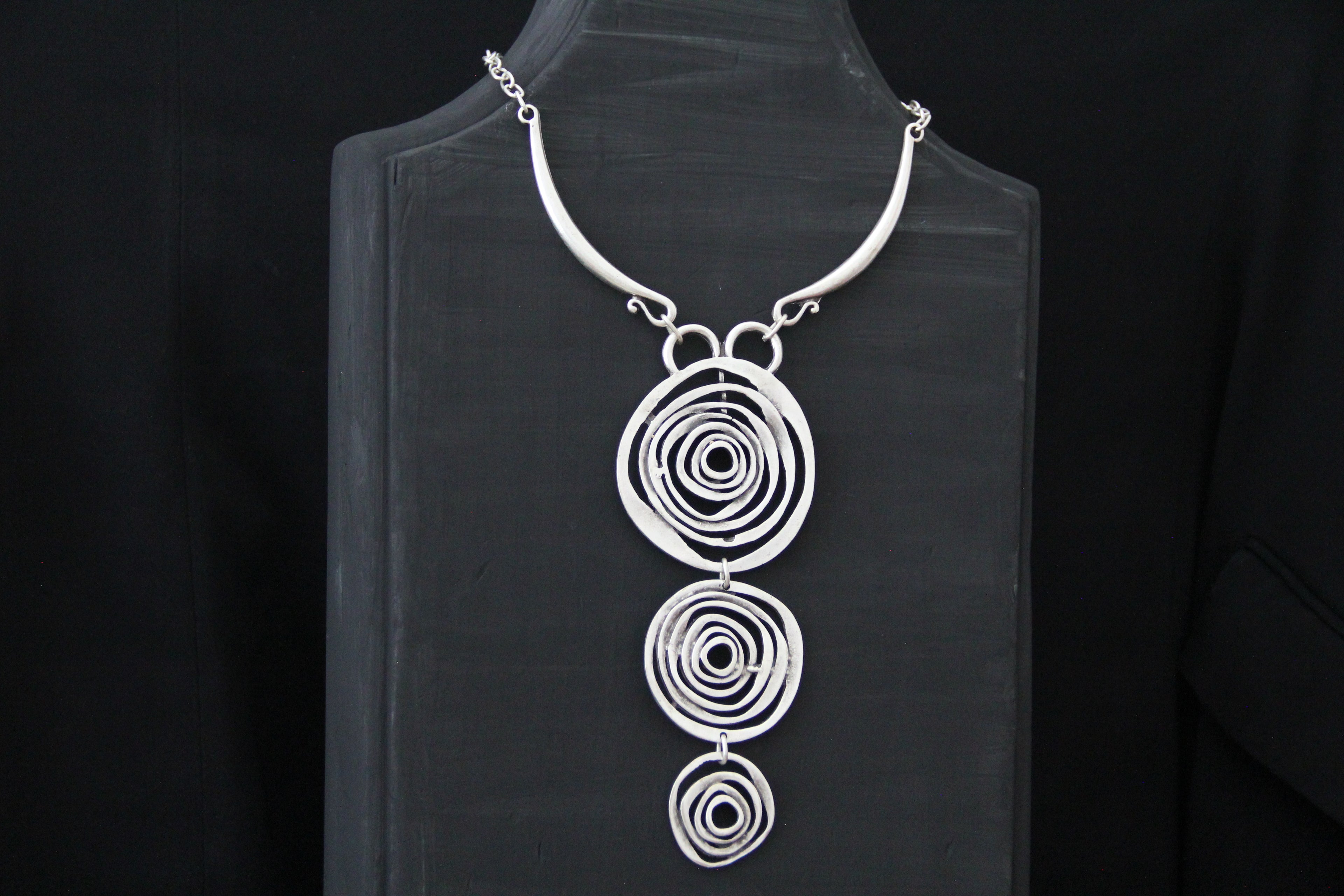 Silver Circle Pendant Unique Statement Necklace Bold Chic Style Jewelry