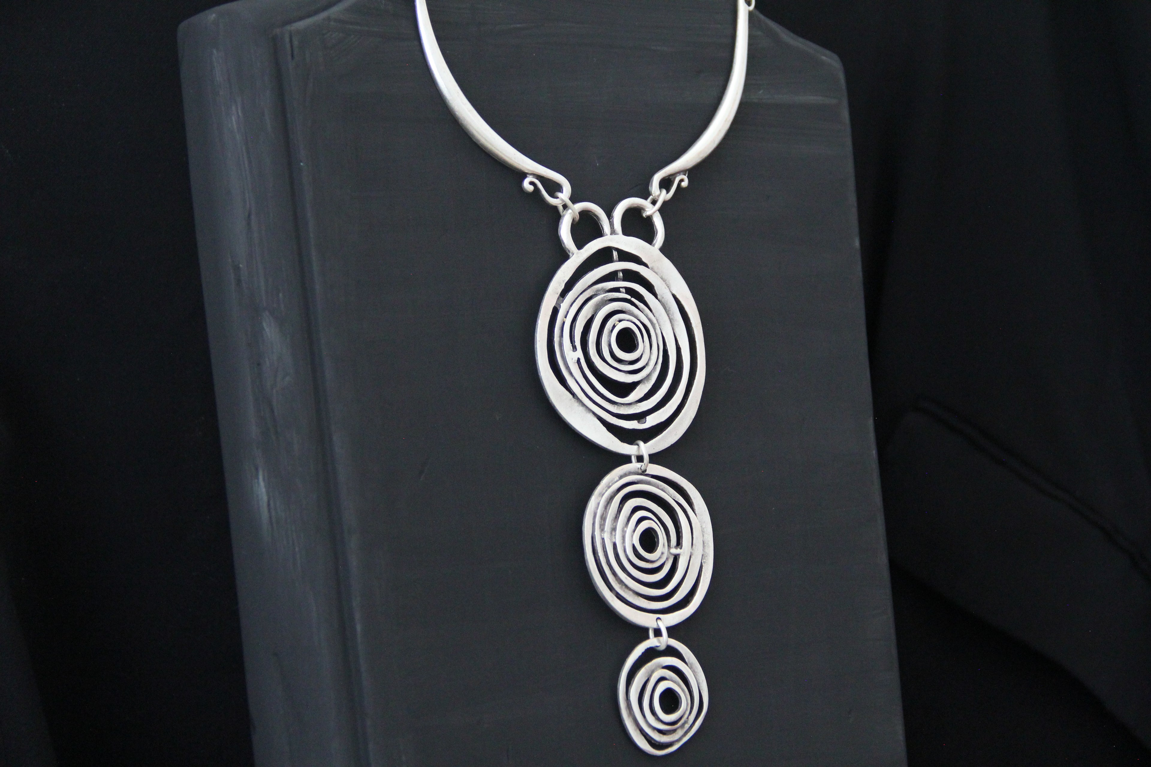 Silver Circle Pendant Unique Statement Necklace Bold Chic Style Jewelry