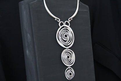 Silver Circle Pendant Unique Statement Necklace Bold Chic Style Jewelry
