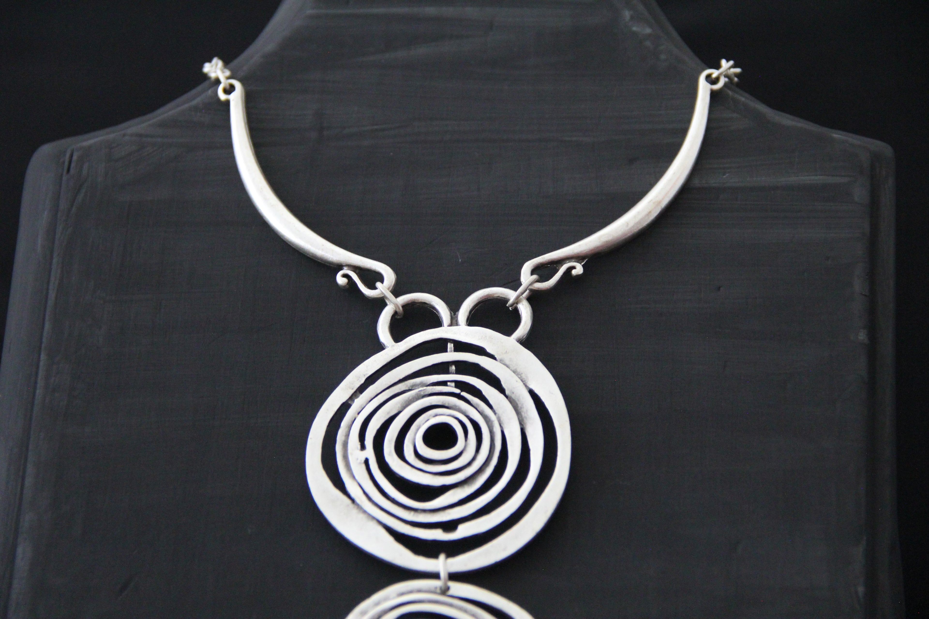 Silver Circle Pendant Unique Statement Necklace Bold Chic Style Jewelry