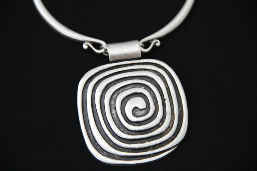 Silver Square Pendant Unique Statement Necklace Bold Chic Style Jewelry