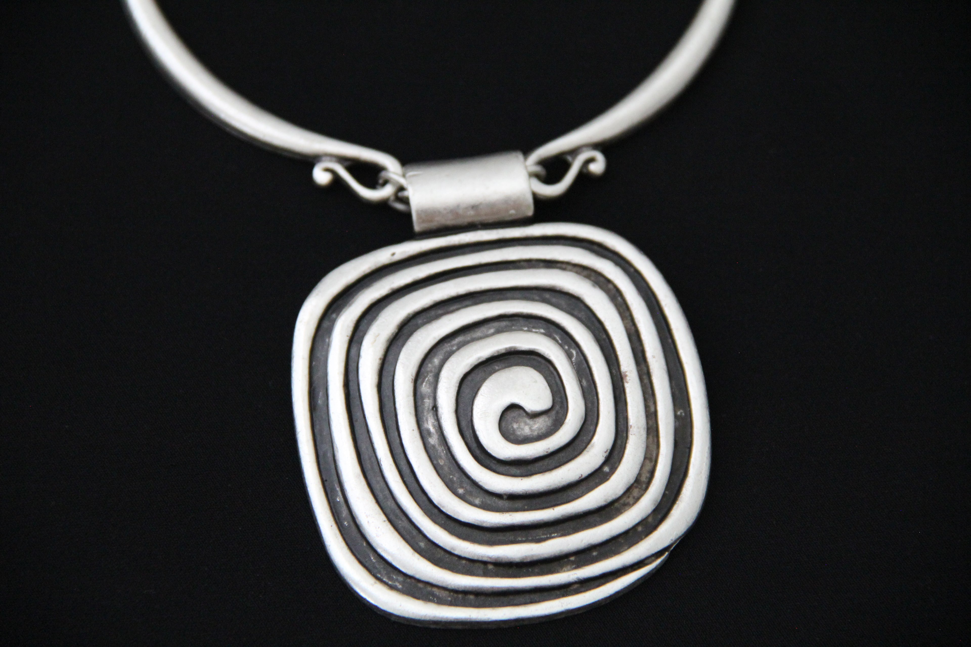 Silver Square Pendant Unique Statement Necklace Bold Chic Style Jewelry