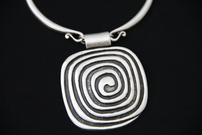 Silver Square Pendant Unique Statement Necklace Bold Chic Style Jewelry