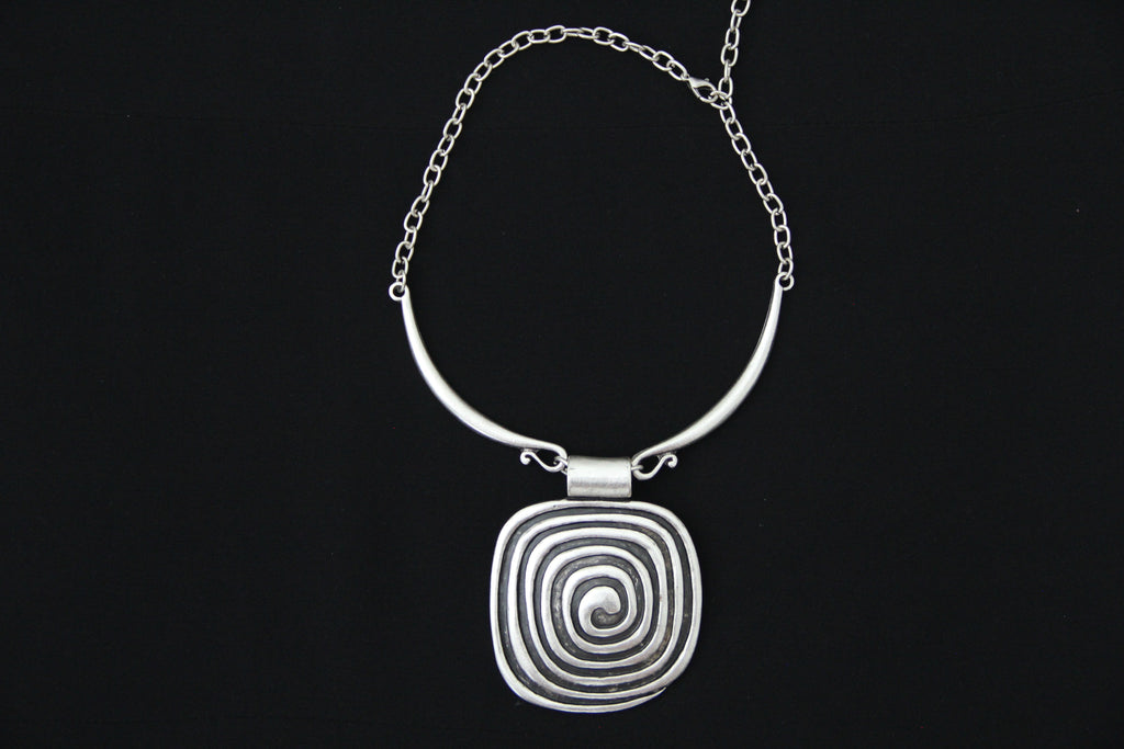 Silver Square Pendant Unique Statement Necklace Bold Chic Style Jewelry