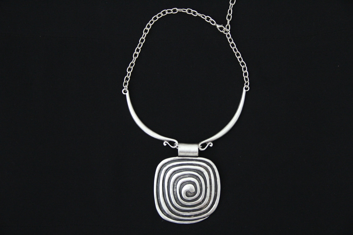 Silver Square Pendant Unique Statement Necklace Bold Chic Style Jewelry
