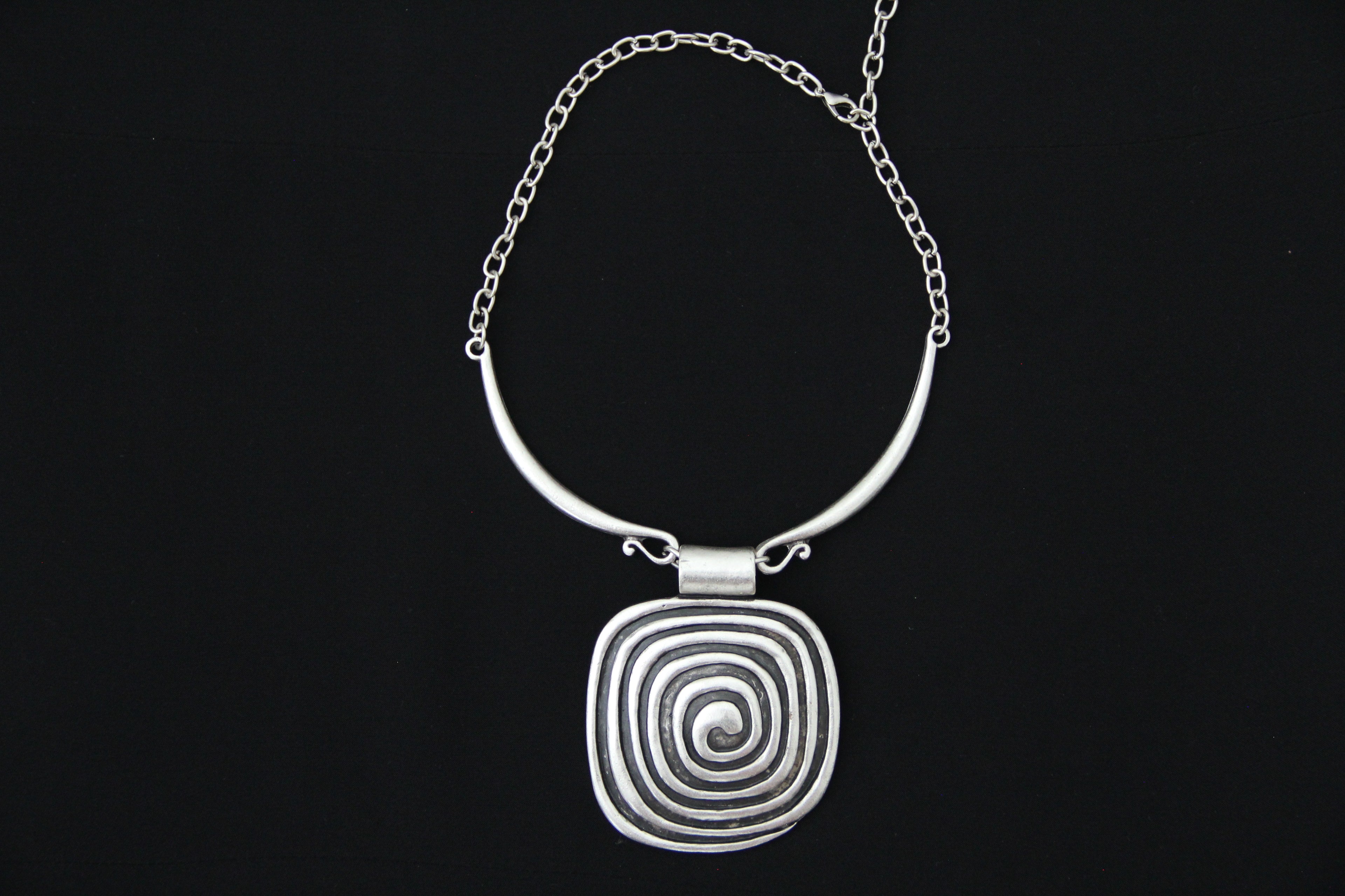 Silver Square Pendant Unique Statement Necklace Bold Chic Style Jewelry