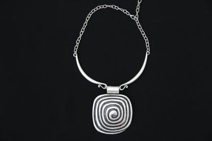Silver Square Pendant Unique Statement Necklace Bold Chic Style Jewelry