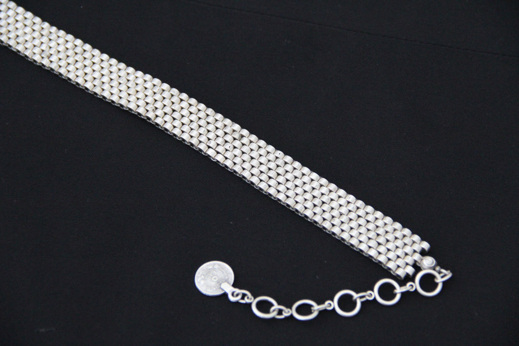 Silver Choker Necklace Adjustable Bold Beaded Statement Collar Layered Chain Design Modern & Chic Jewelry