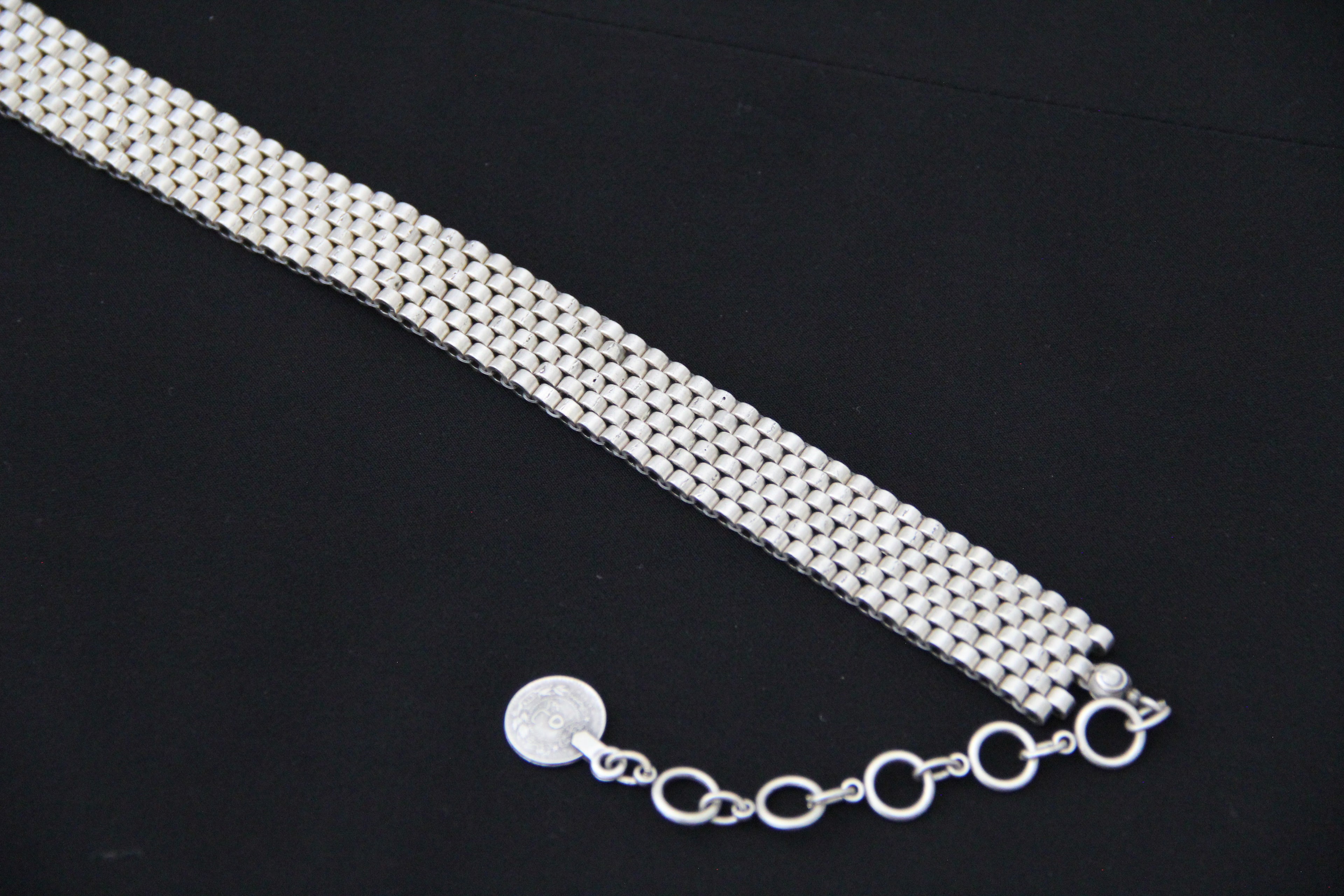 Silver Choker Necklace Adjustable Bold Beaded Statement Collar Layered Chain Design Modern & Chic Jewelry