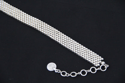 Silver Choker Necklace Adjustable Bold Beaded Statement Collar Layered Chain Design Modern & Chic Jewelry