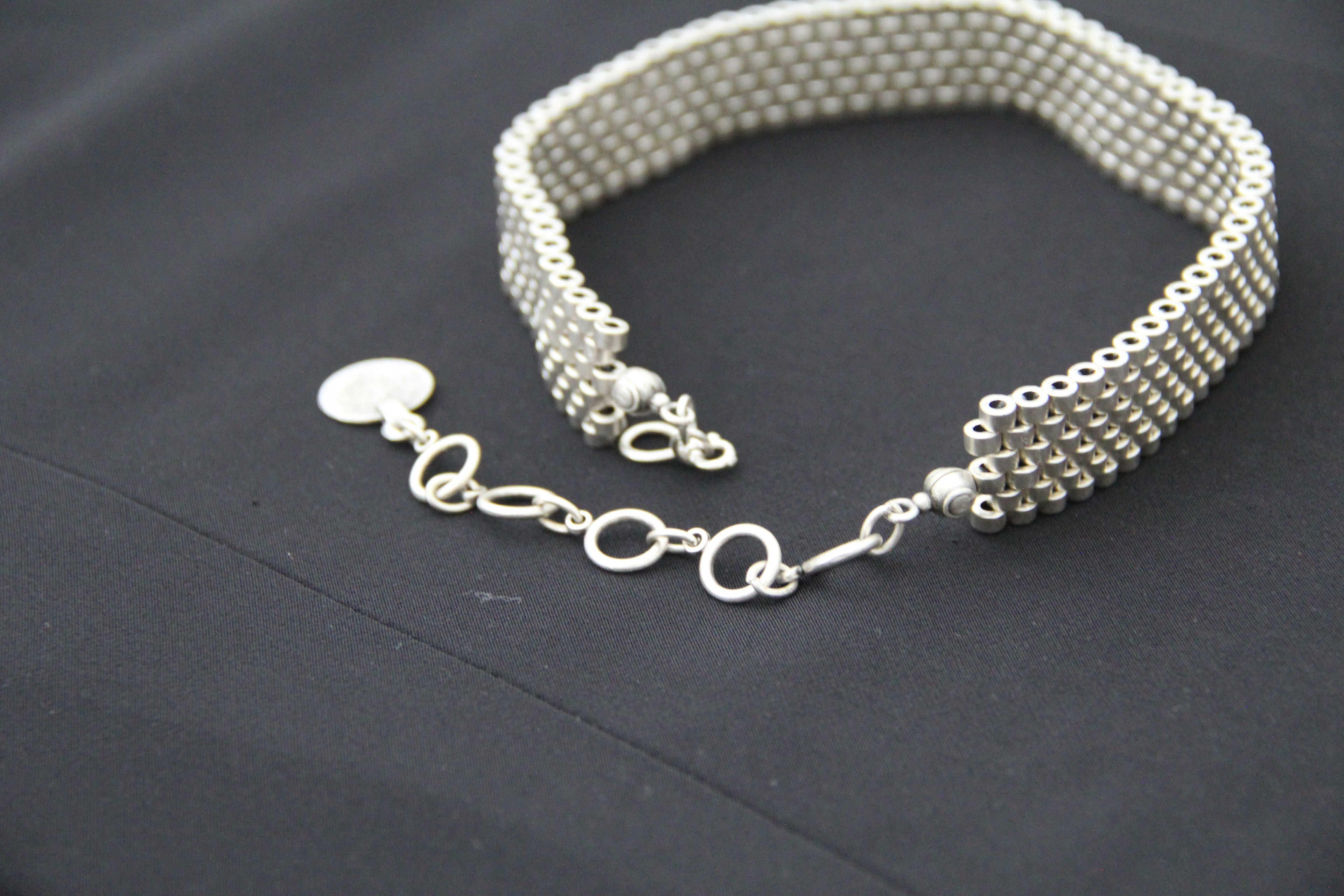 Silver Choker Necklace Adjustable Bold Beaded Statement Collar Layered Chain Design Modern & Chic Jewelry