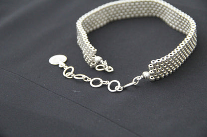 Silver Choker Necklace Adjustable Bold Beaded Statement Collar Layered Chain Design Modern & Chic Jewelry