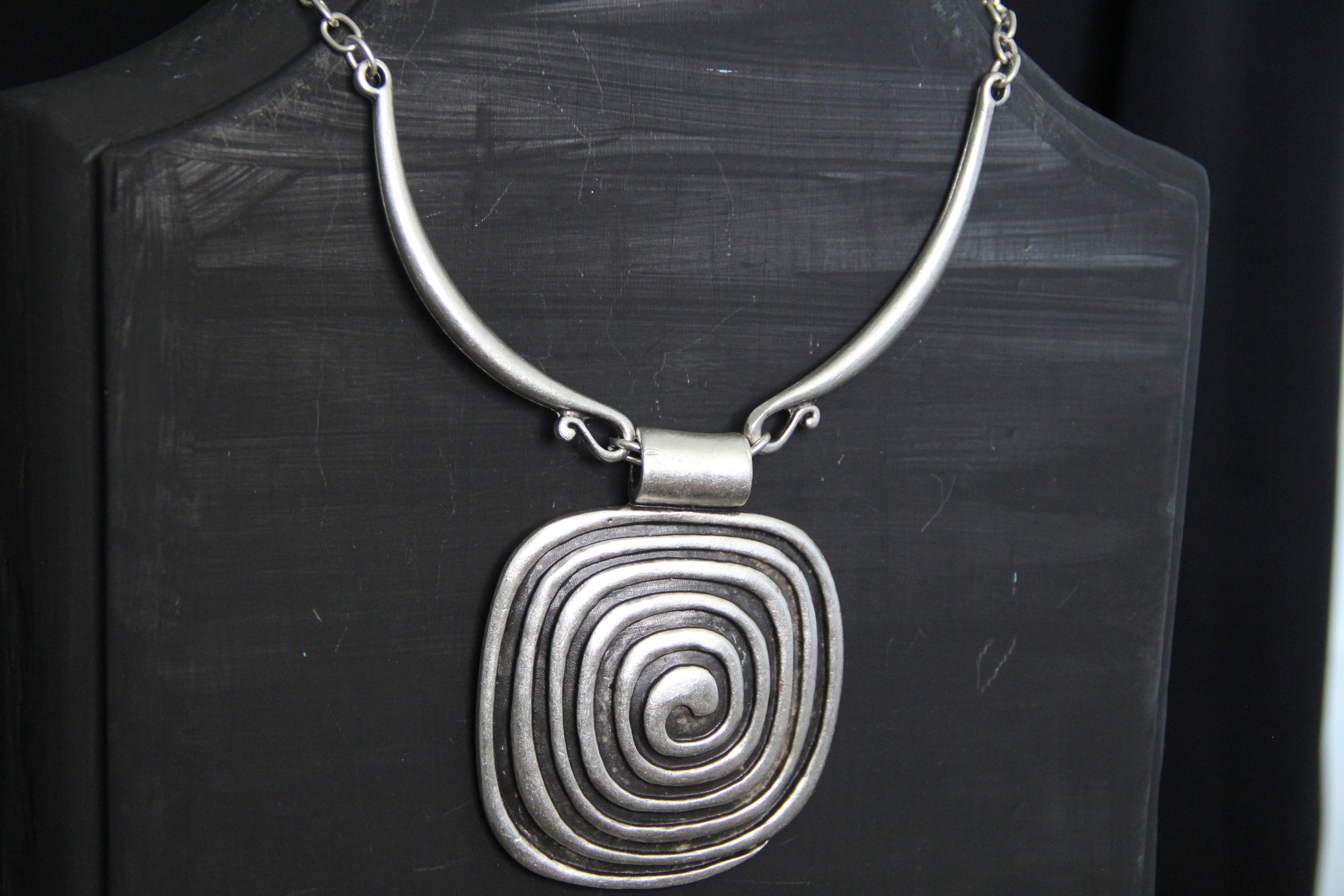 Silver Square Pendant Unique Statement Necklace Bold Chic Style Jewelry