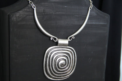 Silver Square Pendant Unique Statement Necklace Bold Chic Style Jewelry