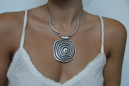 Silver Square Pendant Unique Statement Necklace Bold Chic Style Jewelry