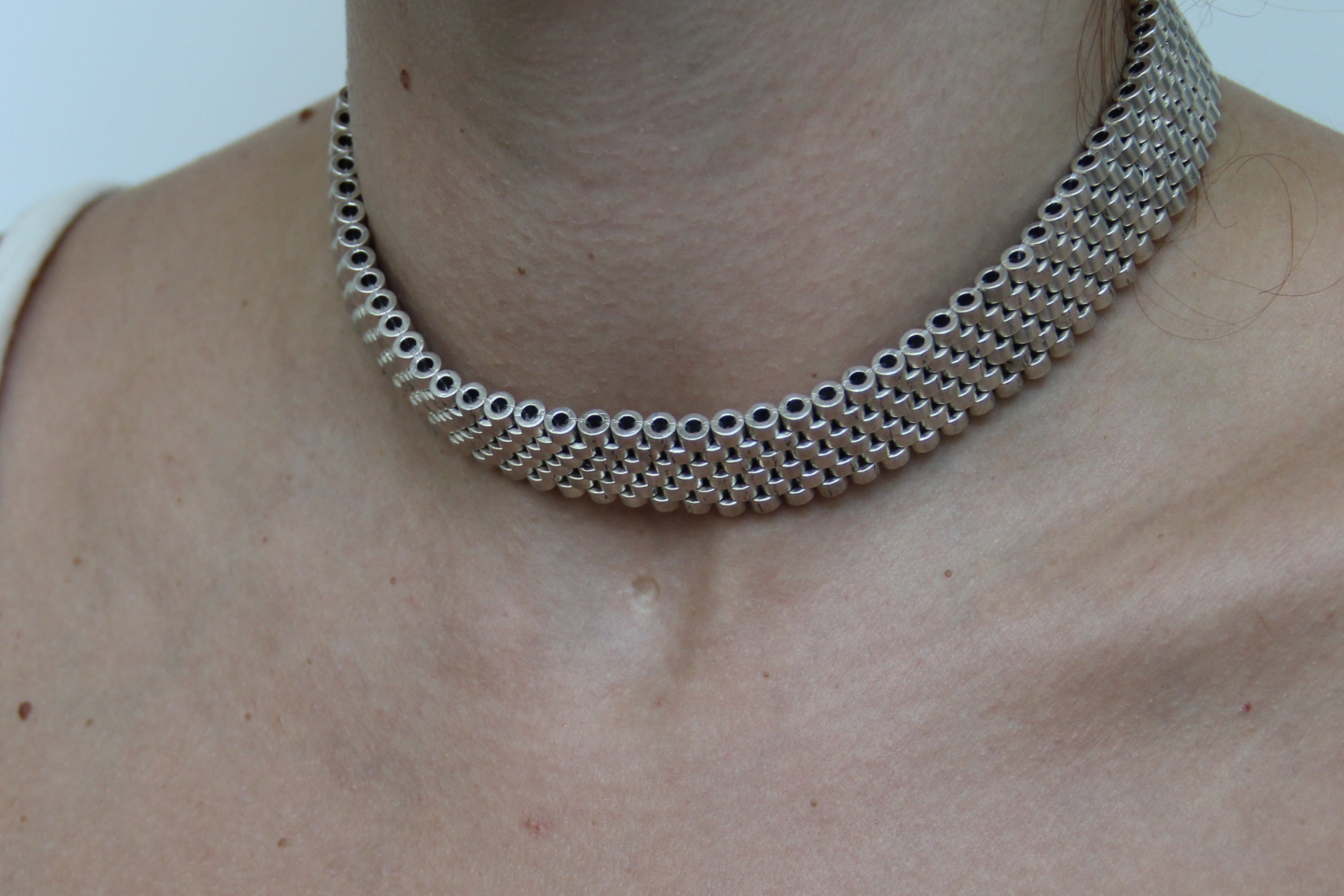 Silver Choker Necklace Adjustable Bold Beaded Statement Collar Layered Chain Design Modern & Chic Jewelry