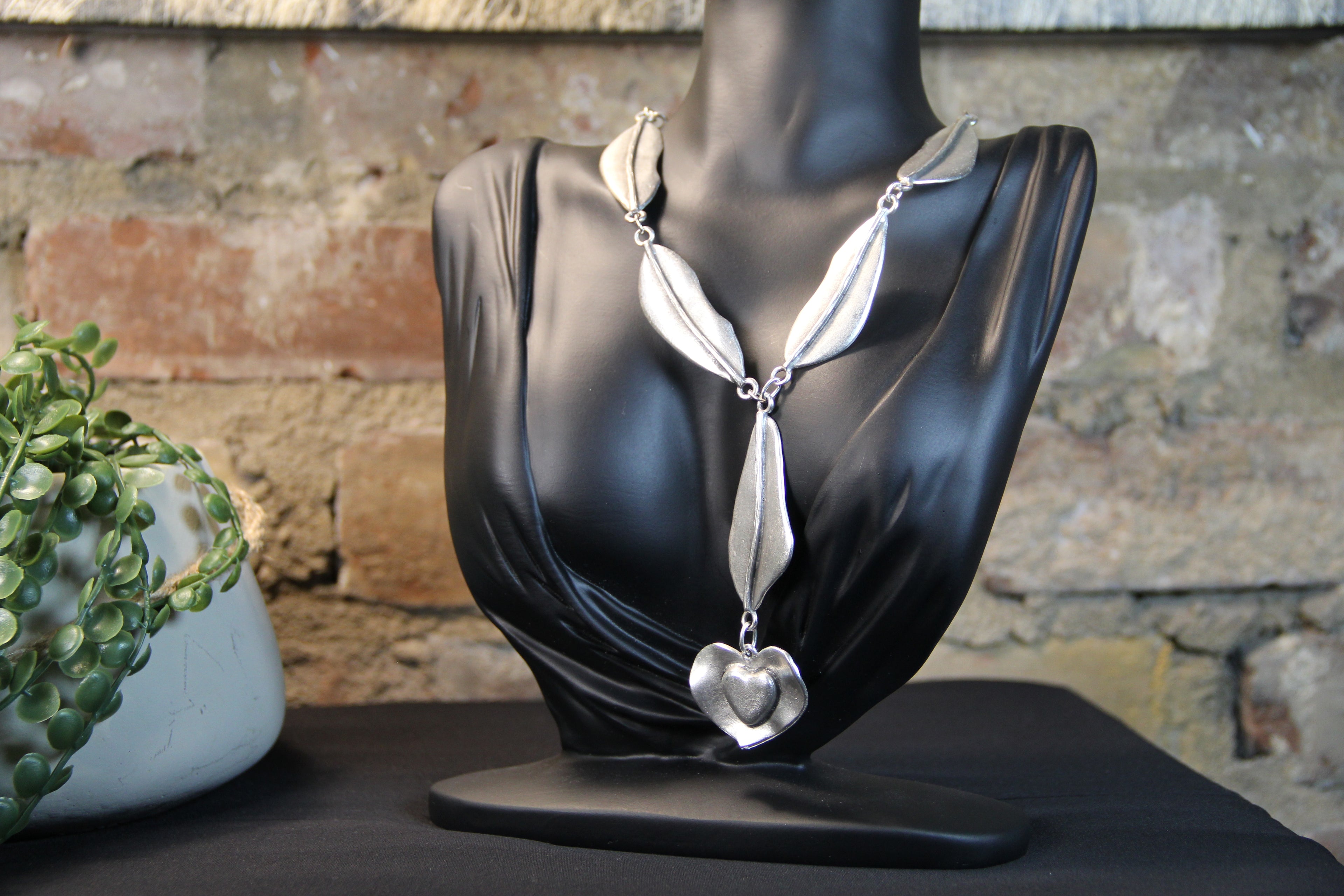Necklace Long Silver Jewelry with Heart Pendant Bold Jewelry Piece Boho Chic Style