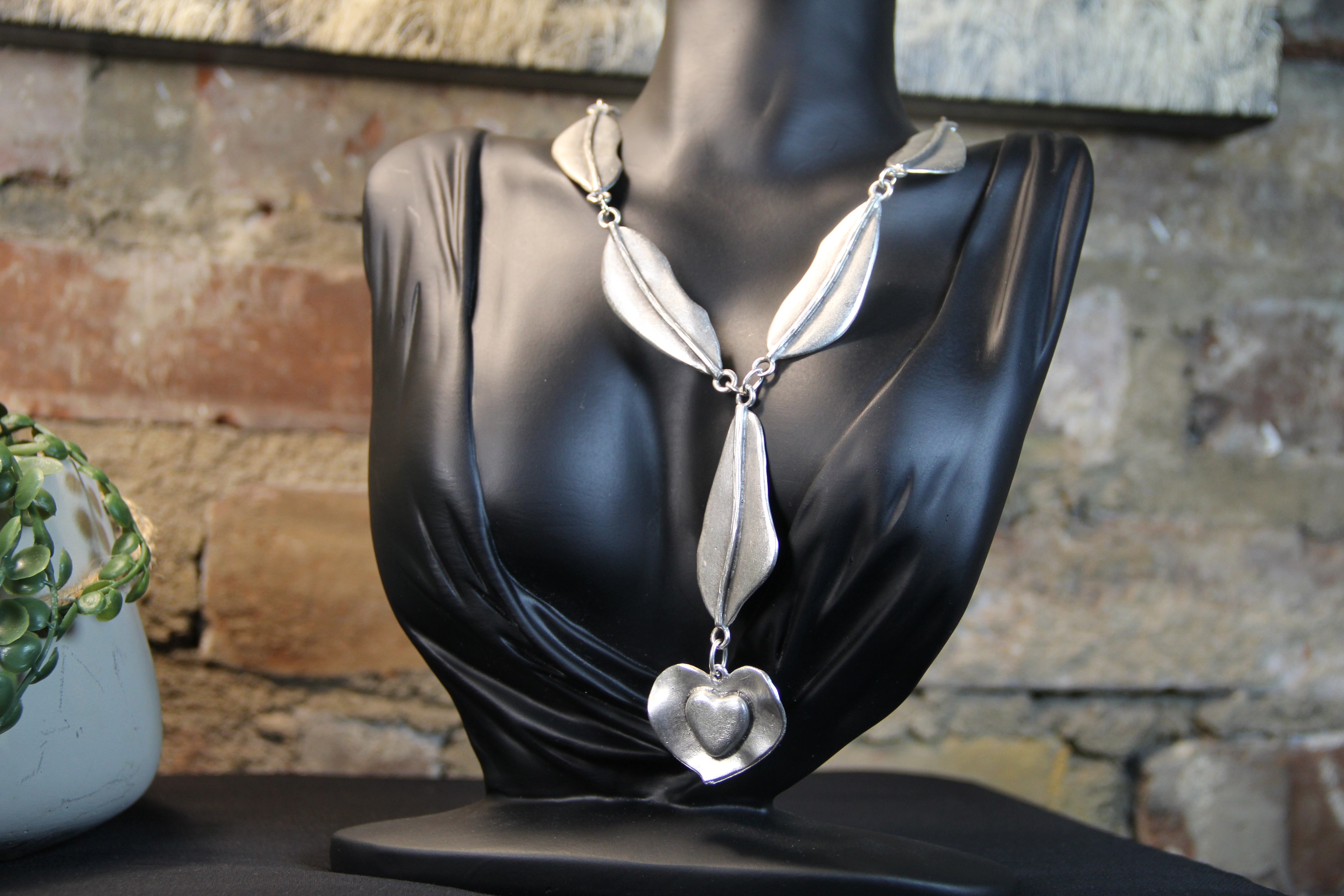 Necklace Long Silver Jewelry with Heart Pendant Bold Jewelry Piece Boho Chic Style
