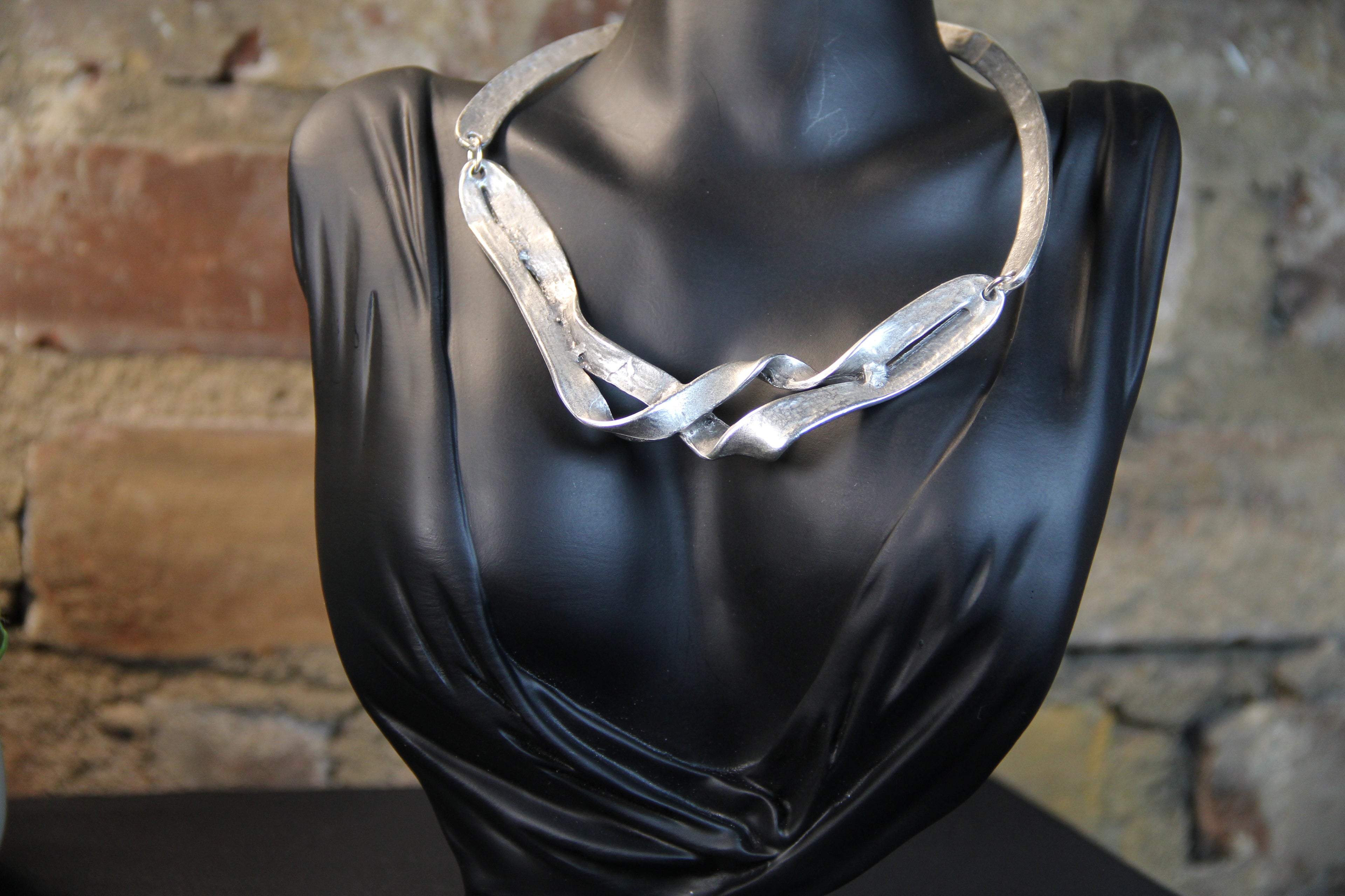 Silver Choker Twisted Metal Bold Statement Necklace Chic Style for Jewelry Lover