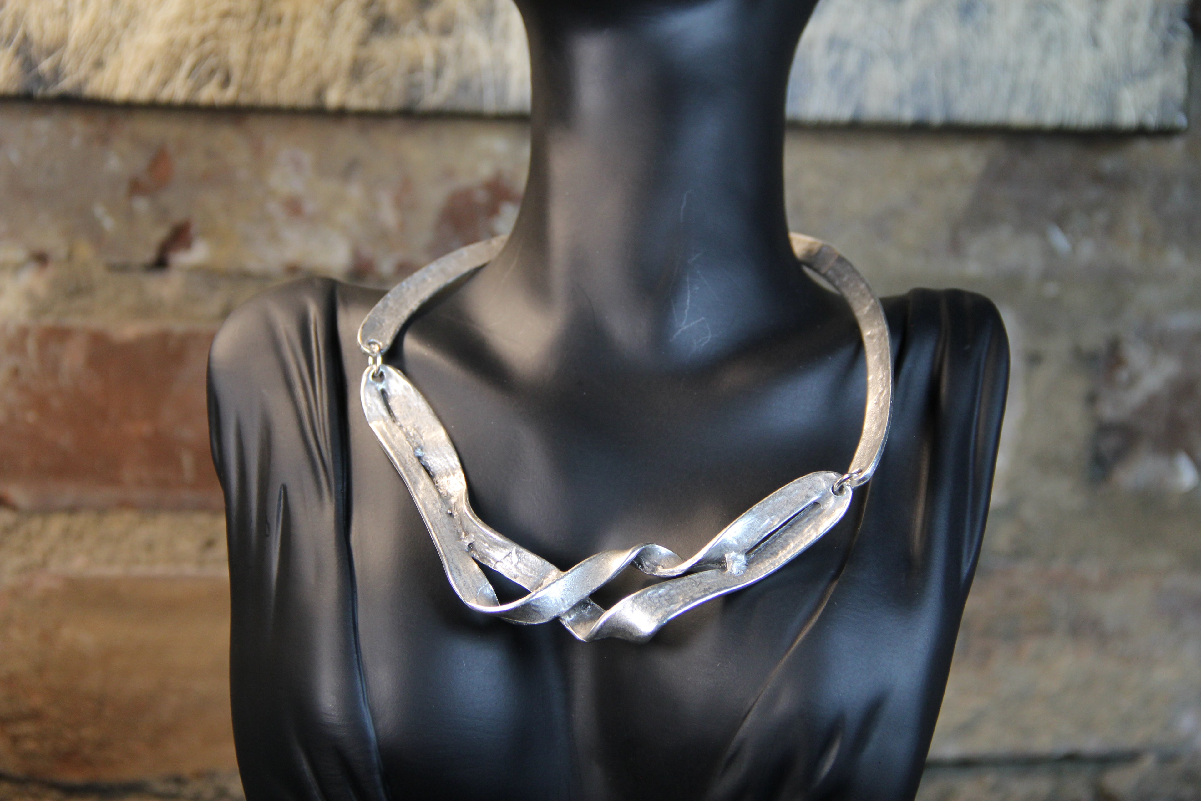 Silver Choker Twisted Metal Bold Statement Necklace Chic Style for Jewelry Lover