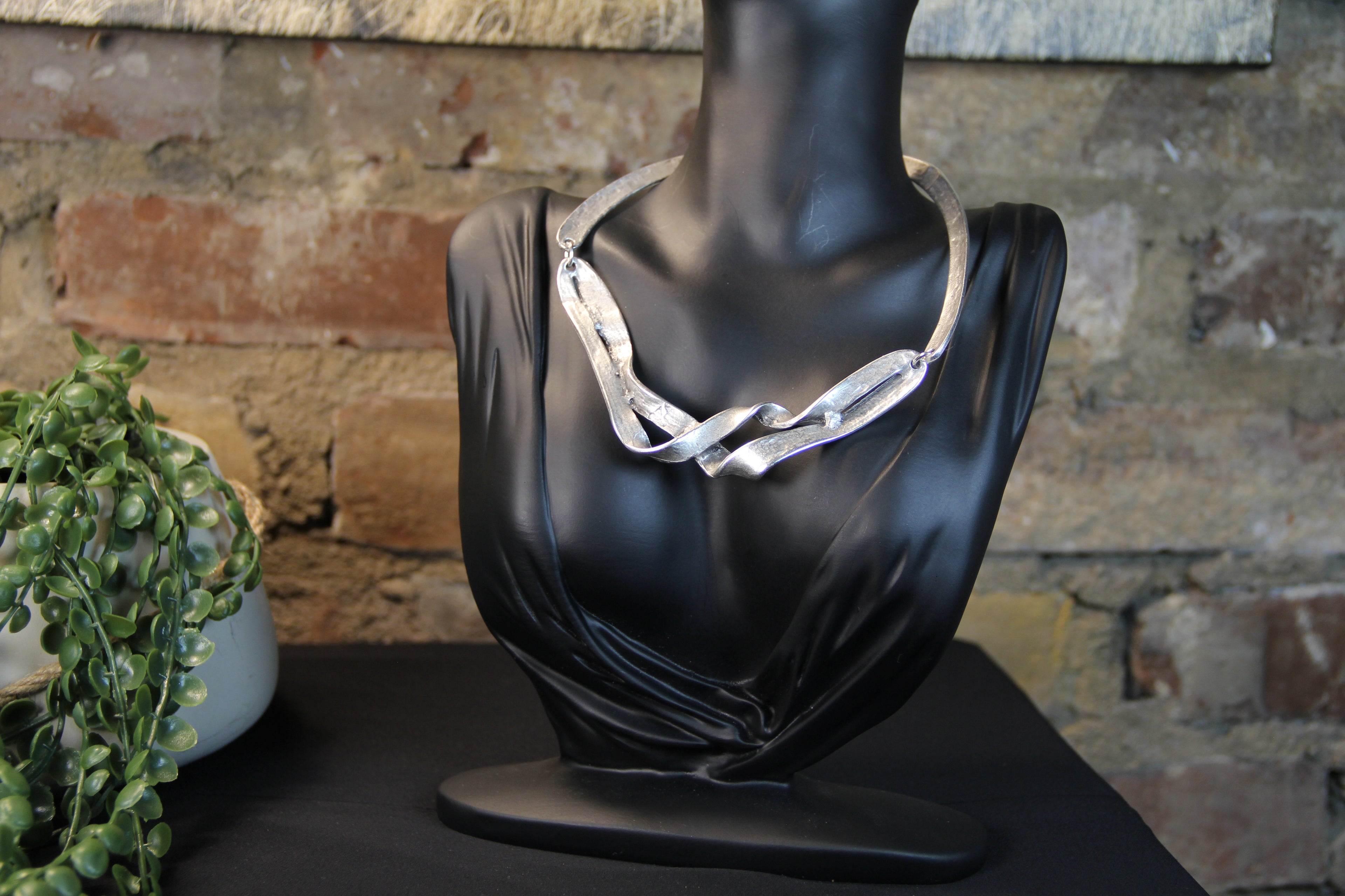 Silver Choker Twisted Metal Bold Statement Necklace Chic Style for Jewelry Lover