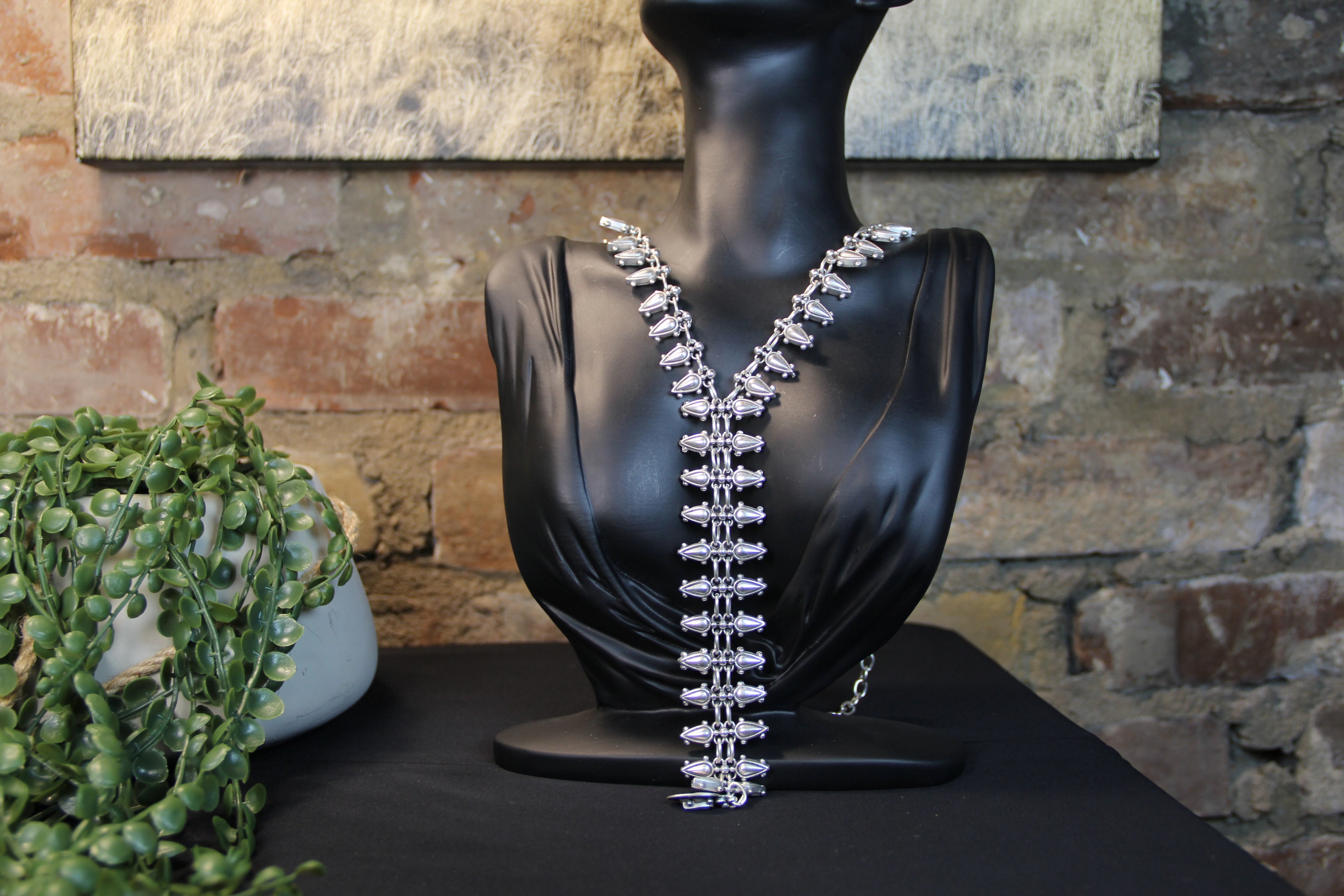 Long Silver Statement Necklace for Women – Unique Ethnic Pendant Necklace, Boho Chic Silver Jewelry