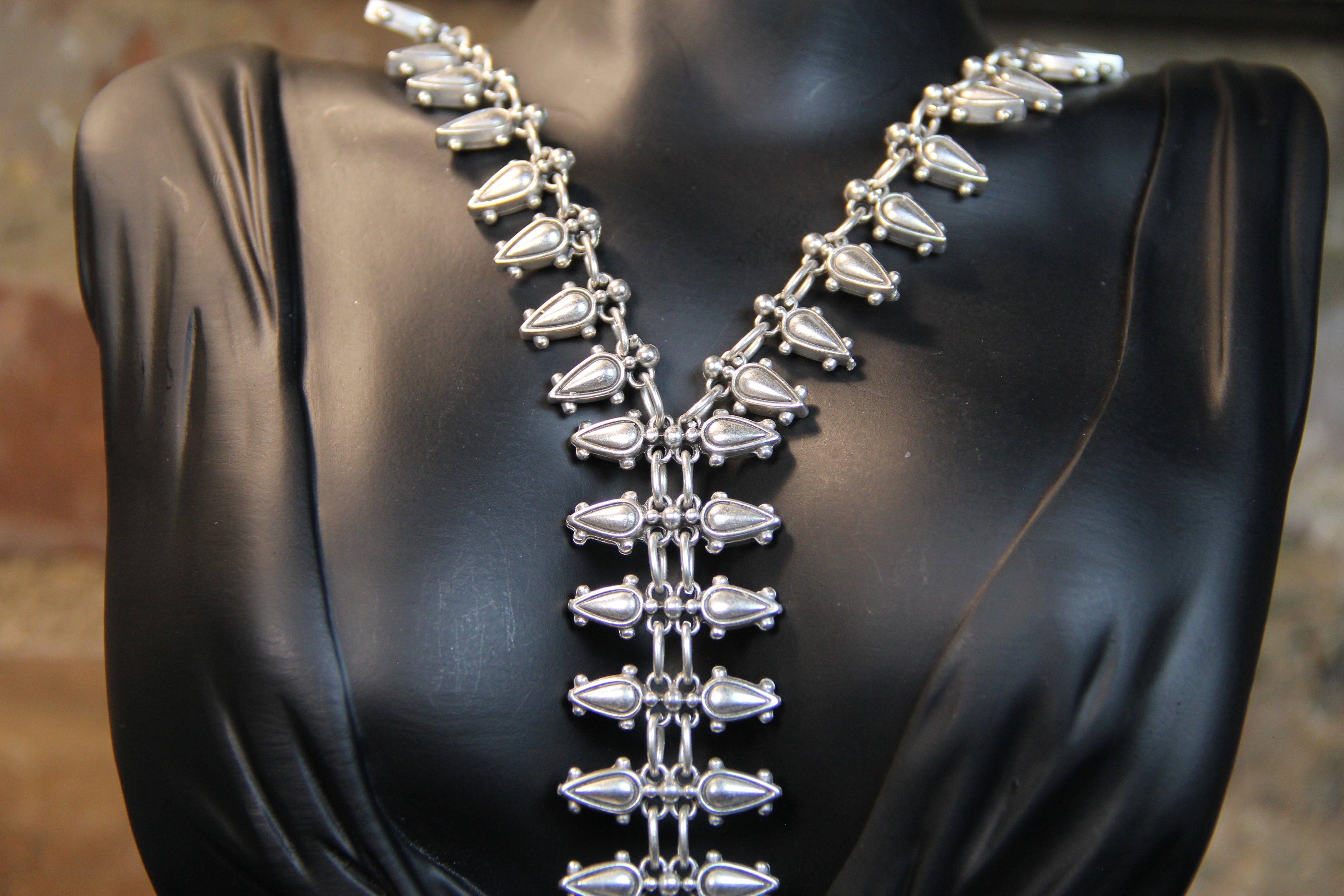 Long Silver Statement Necklace for Women – Unique Ethnic Pendant Necklace, Boho Chic Silver Jewelry