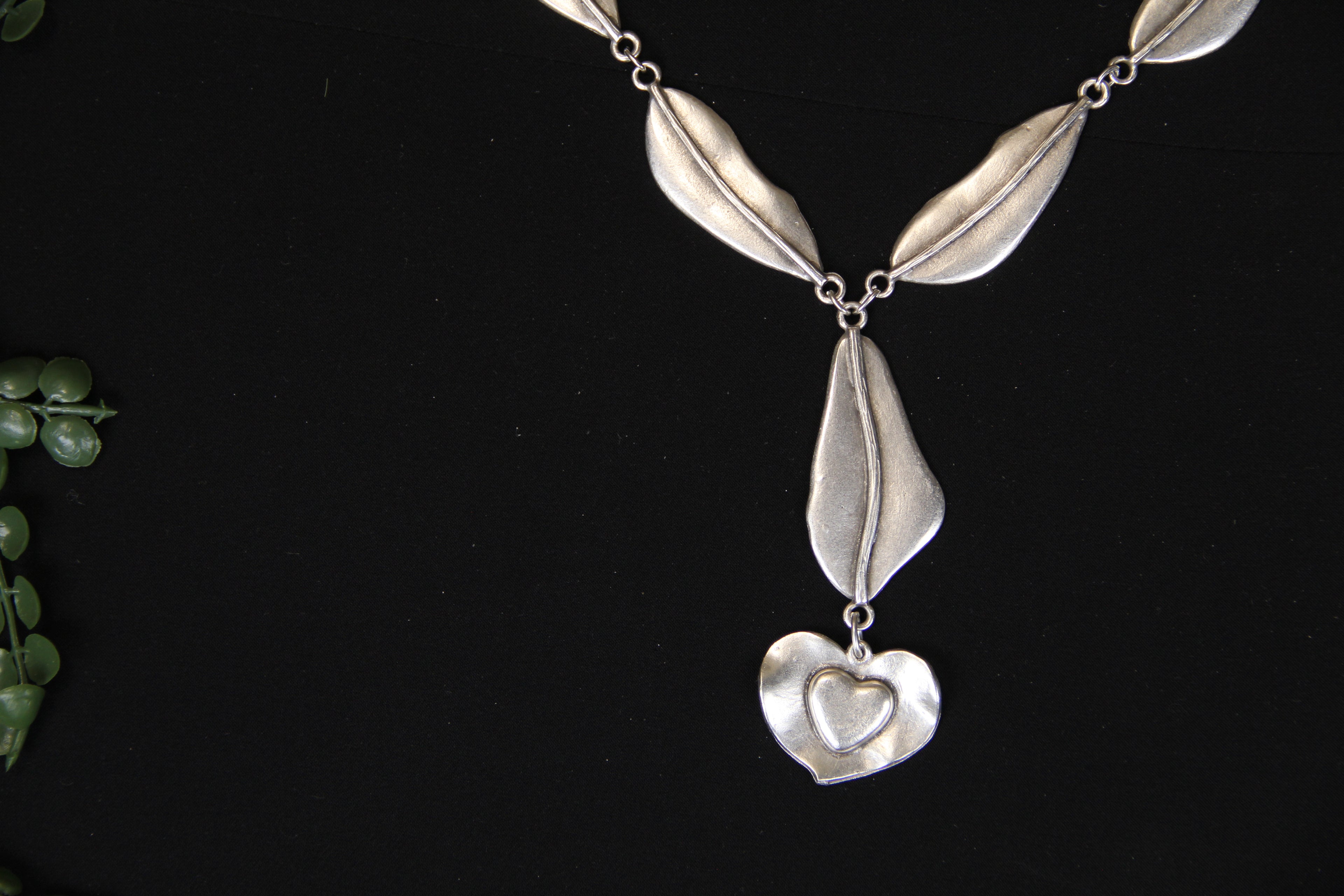 Necklace Long Silver Jewelry with Heart Pendant Bold Jewelry Piece Boho Chic Style
