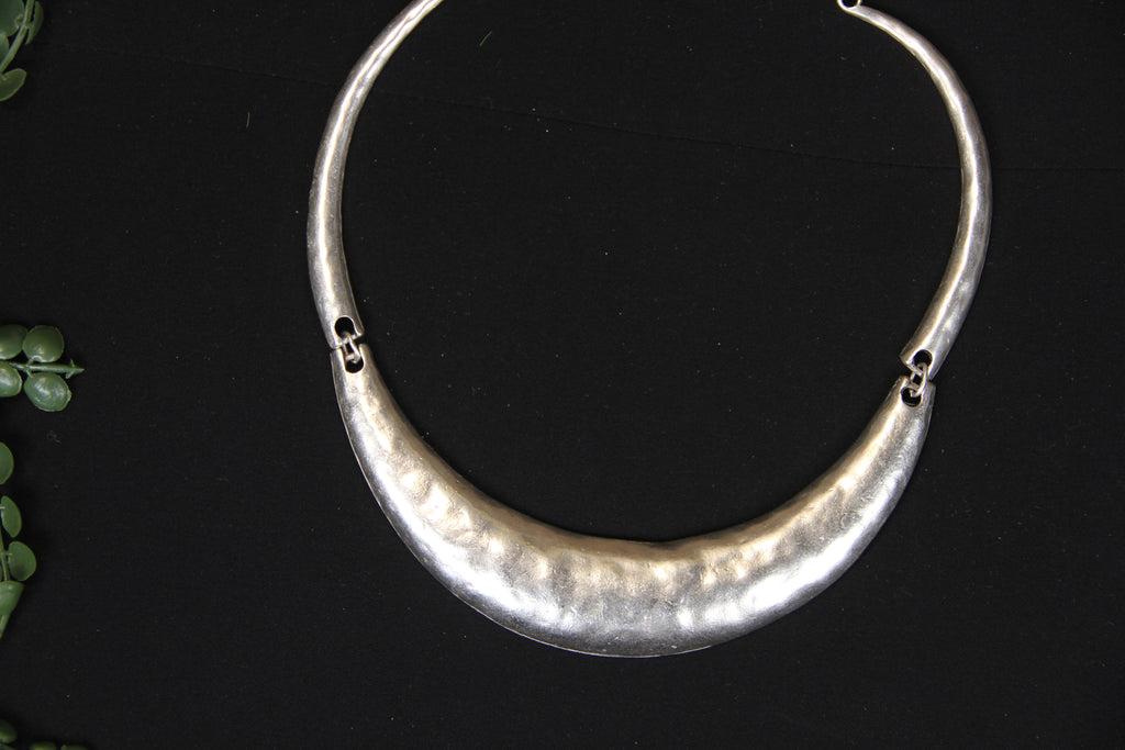 Silver Choker Thick Metal Bold Statement Necklace Chic Style for Jewelry Lover