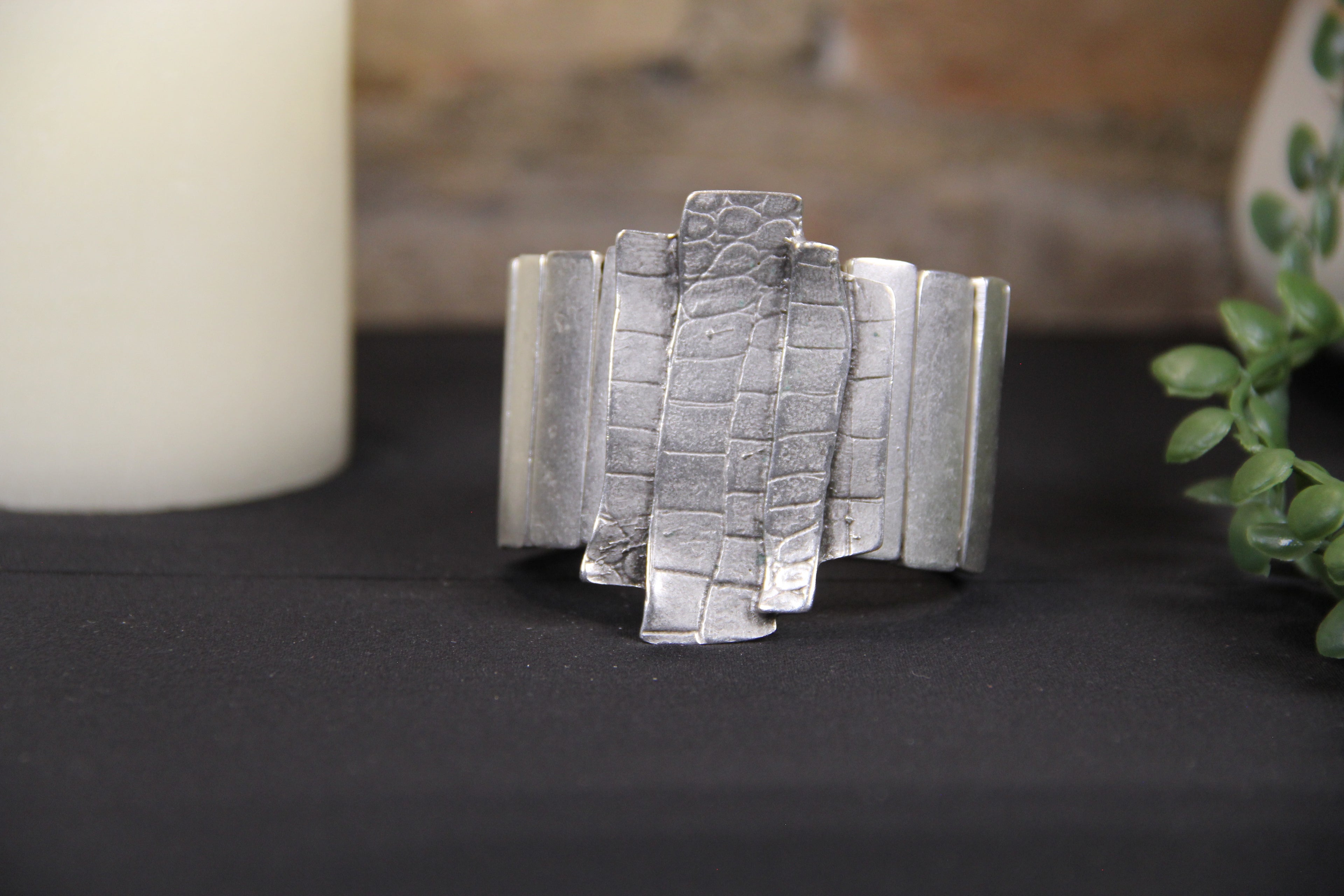 Chunky Silver Slip On Cuff Bracelet – Unique Handmade Ethnic Jewelry for Women, Boho Chic Vintage Style Gift Idea